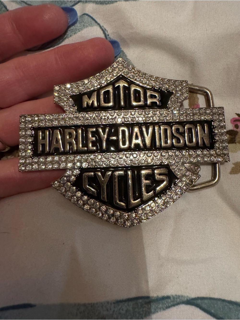 Harley-Davidson Silver and Black Crystal Shield Belt Buckle